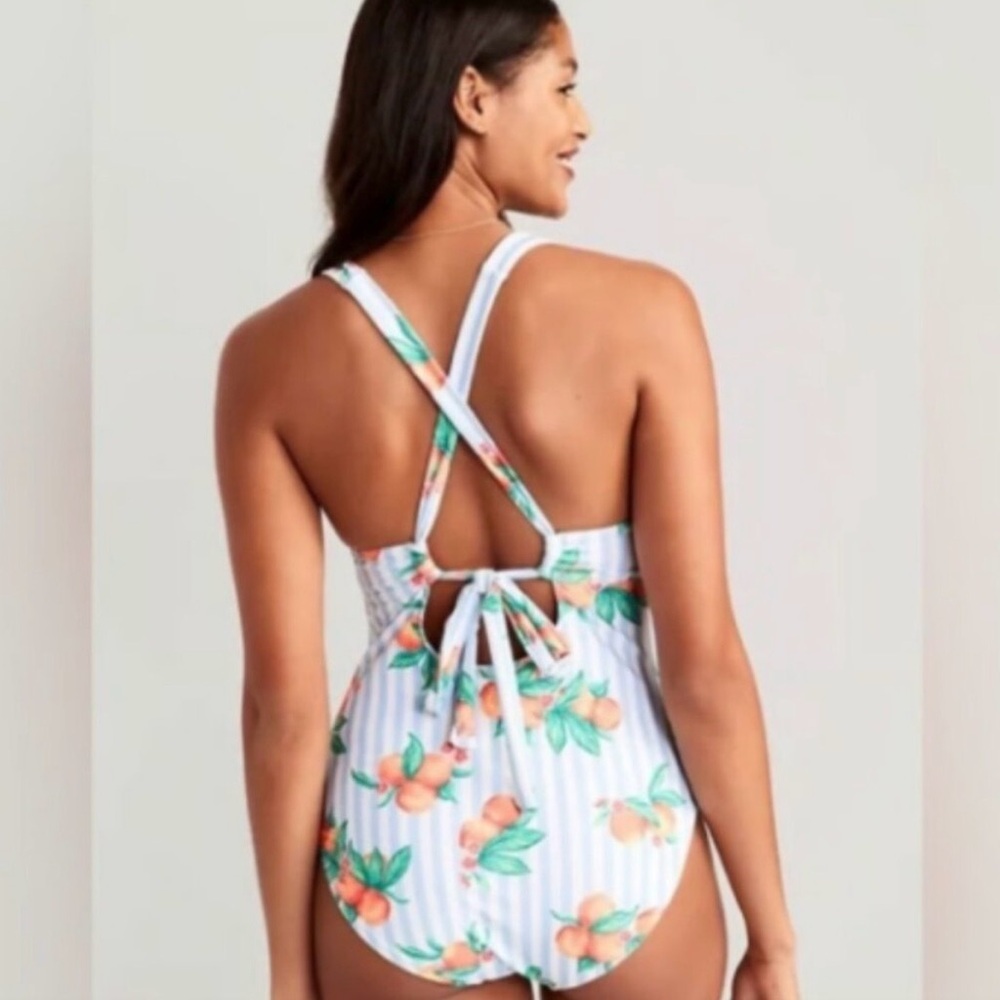 Old Navy Blue and White Striped One Piece Swimsuit - Picture 6 of 7
